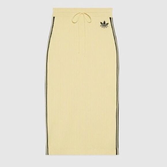 Gucci x Adidas Knit Yellow Pencil Midi Skirt NWT Large - Picture 1 of 12